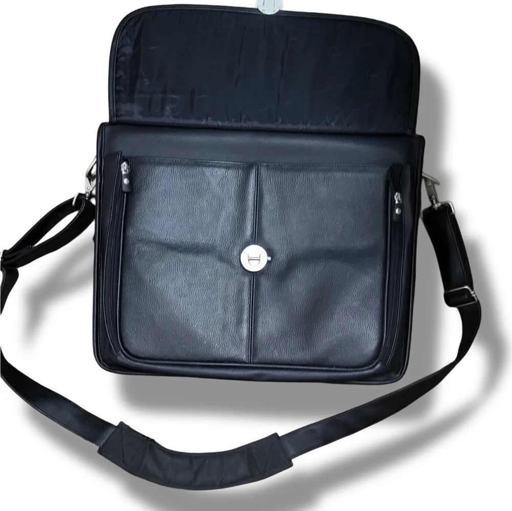 🌿Vintage Dell Stylish Mens Roomy Black Leather Vintage Laptop Briefcase